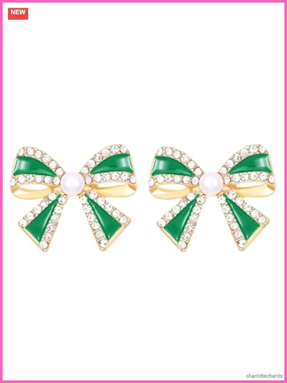 Gold Bow Stud Earrings Rhinestone Pearl Bowknot Women Wedding Party